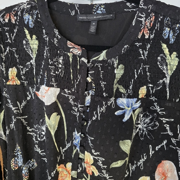 White House Black Market Black Floral Long Sleeve Dress - Picture 7 of 10